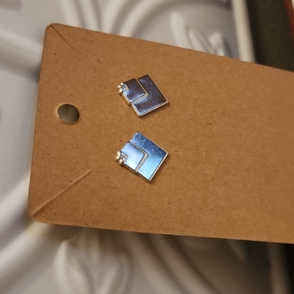 3 for $15-Silvertone fun triangular shaped Studded earrings - Picture 3 of 4